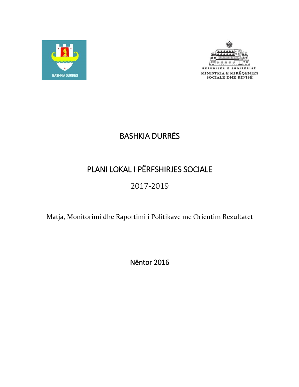 Bashkia Durrës Plani Lokal I Përfshirjes Sociale 2017-2019