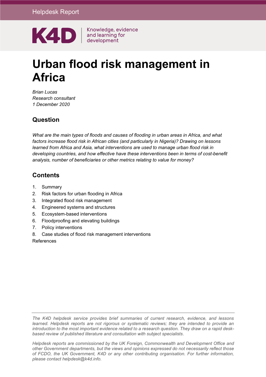 Urban Flood Risk Management in Africa