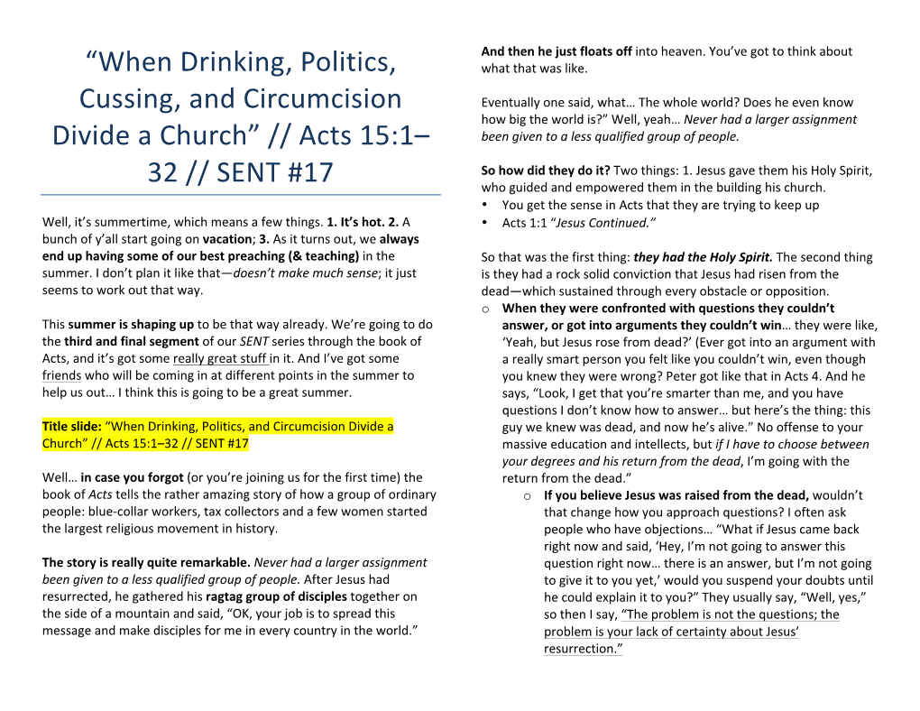 Acts 15 1-32, Politics, Circumcision, Drinking