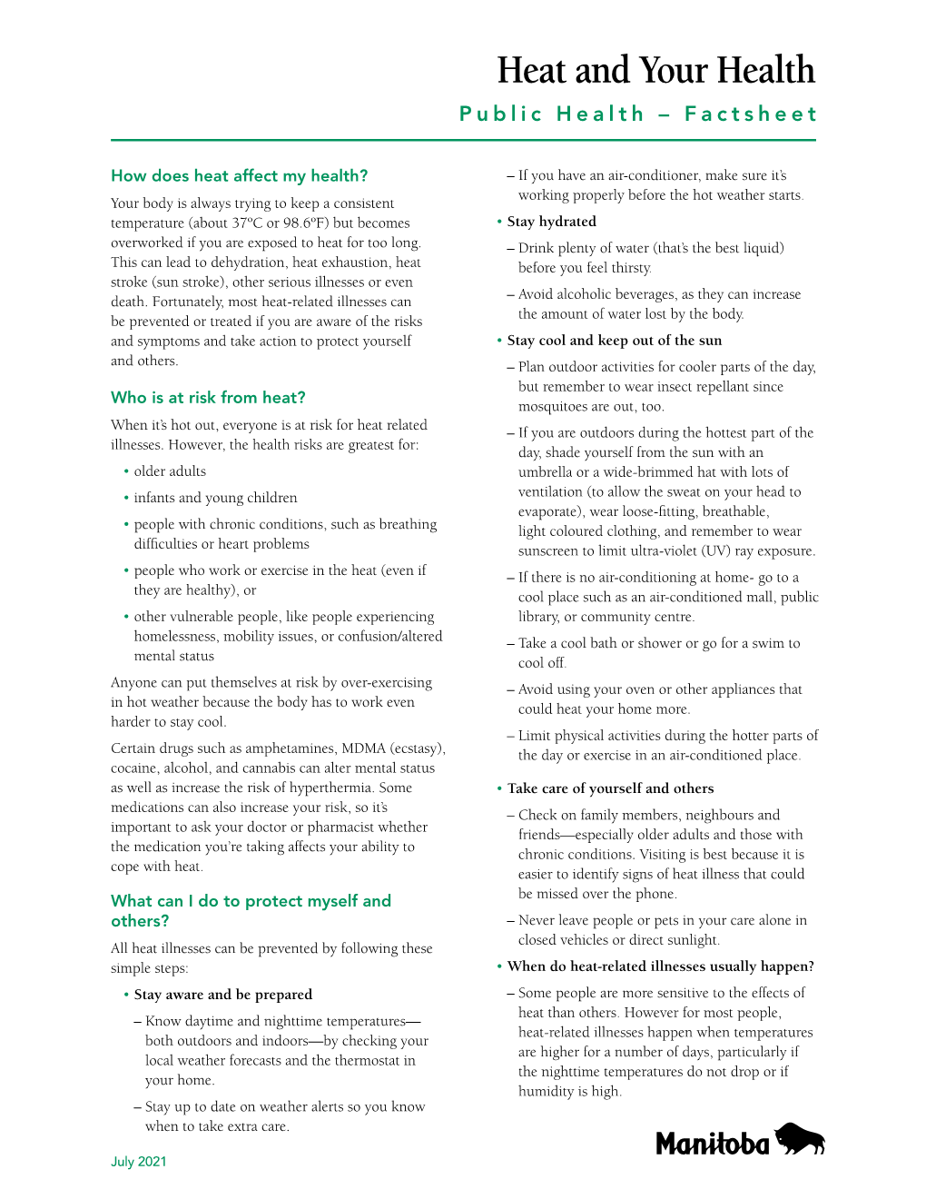 Heat and Your Health Public Health – Factsheet