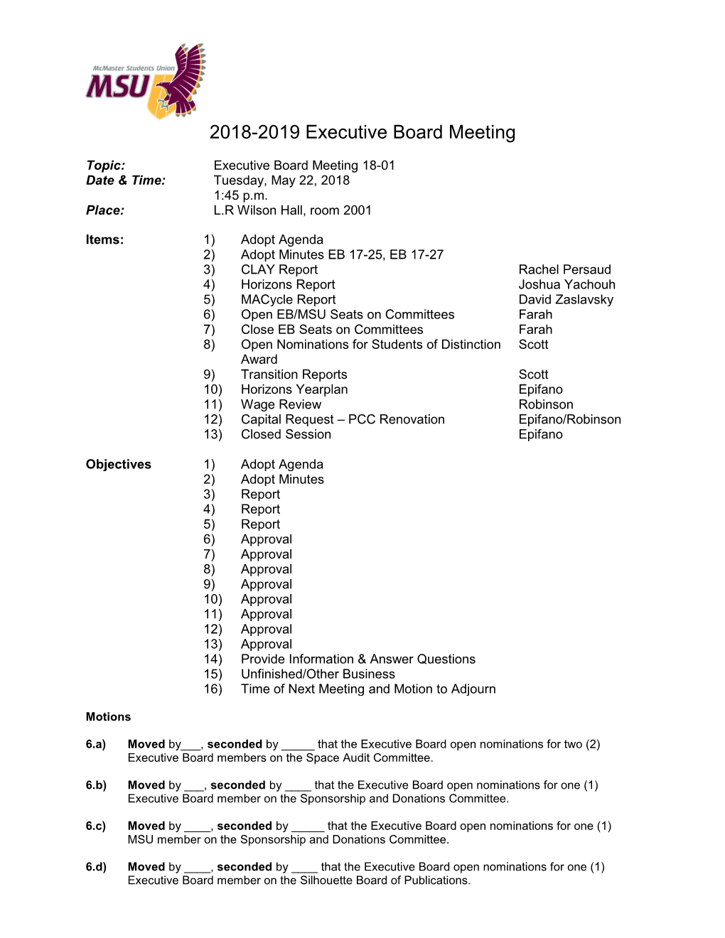 2018-2019 Executive Board Meeting