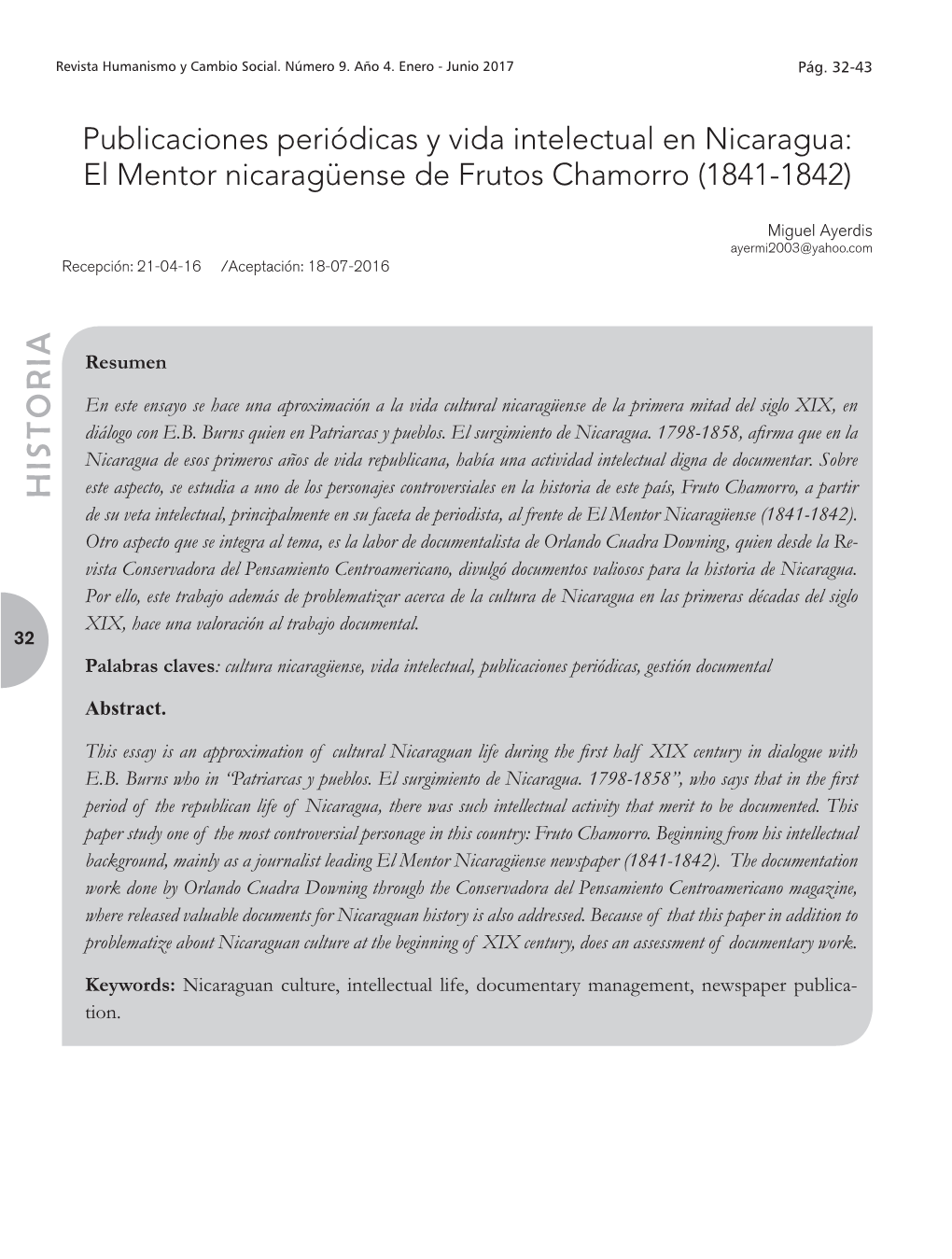 El Mentor Nicaragüense De Frutos Chamorro (1841-1842)