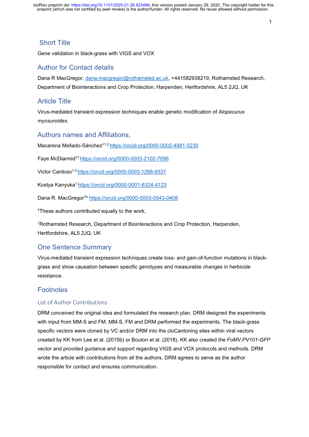 Virus-Mediated Transient Expression Techniques Enable Genetic Modification of Alopecurus Myosuroides