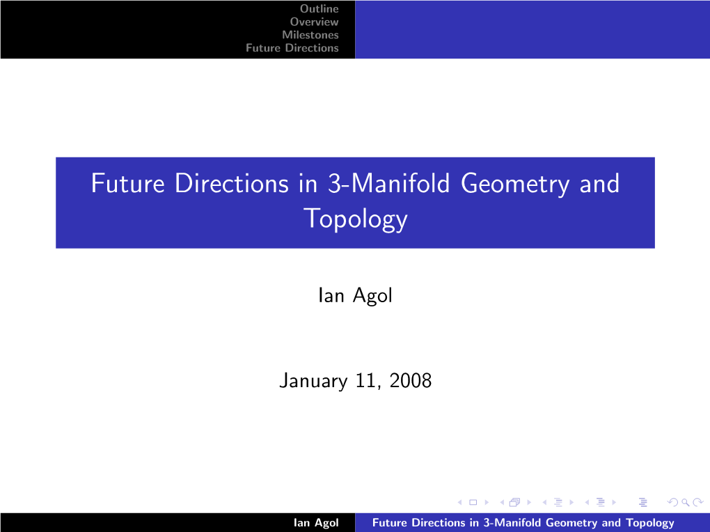 Future Directions in 3-Manifold Geometry and Topology