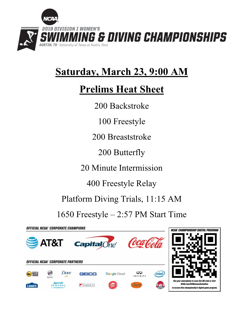Saturday, March 23, 9:00 AM Prelims Heat Sheet