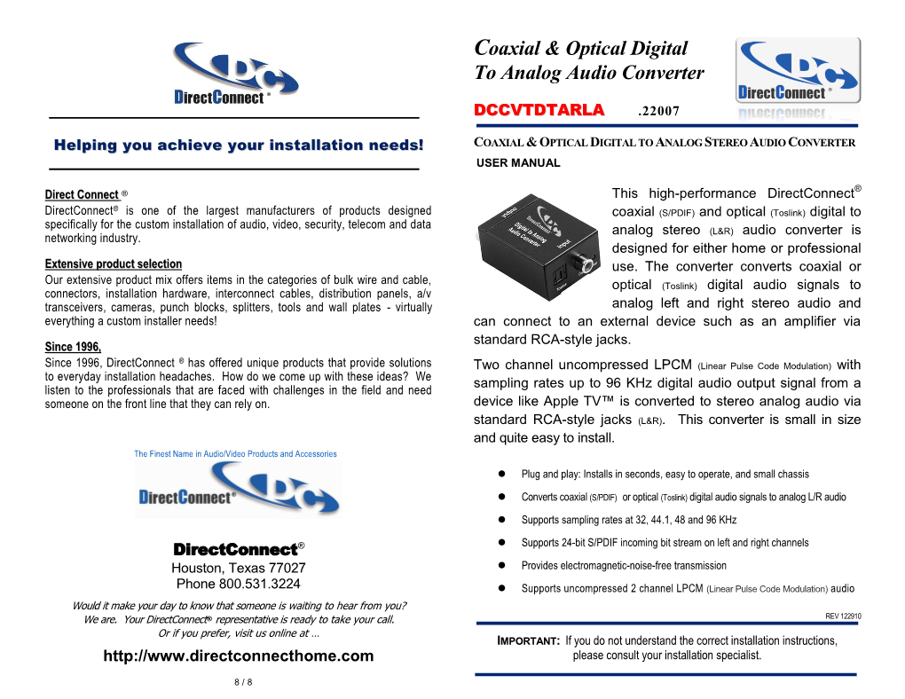 Coaxial & Optical Digital to Analog Audio Converter