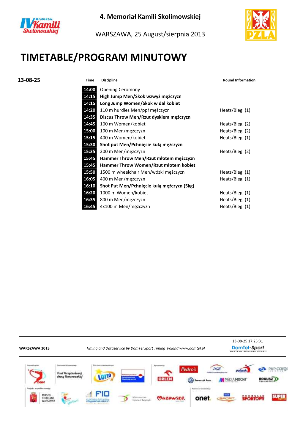 Timetable/Program Minutowy