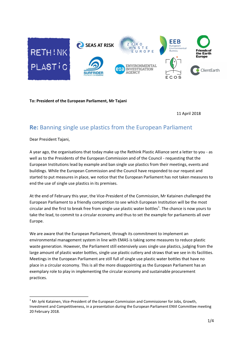 Banning Single Use Plastics from the European Parliament