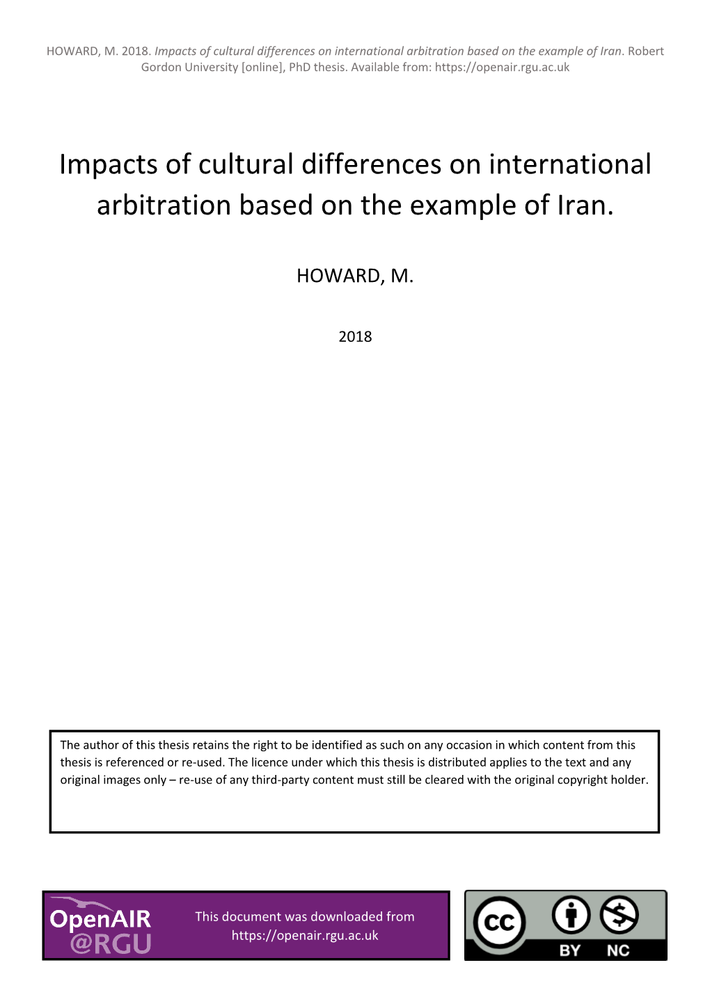 Impacts of Cultural Differences on International Arbitration Based on the Example of Iran