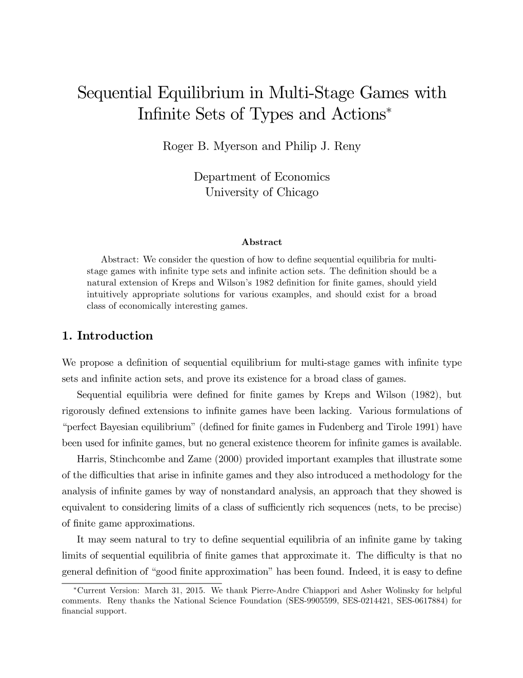 Sequential Equilibrium in Multi$Stage Games with Infinite Sets of Types