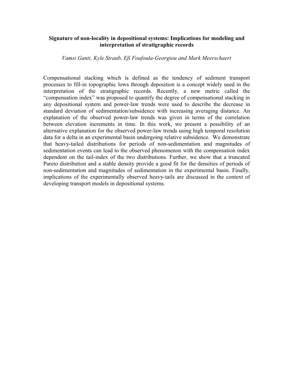 Compensational Stacking Which Is Defined As the Tendency of Sediment Transport Processes