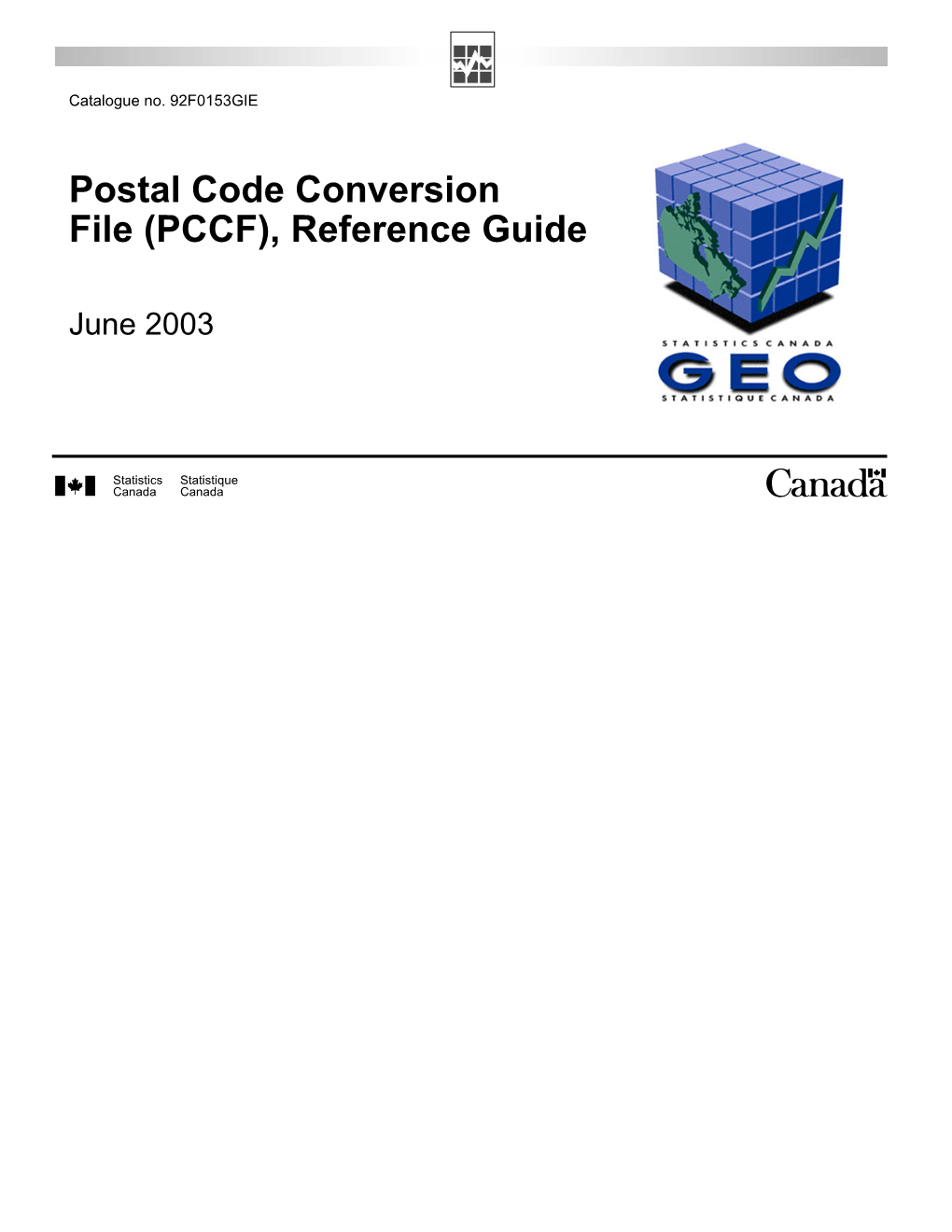 Postal Code Conversion File (PCCF), Reference Guide