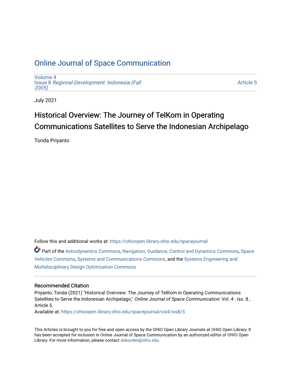 The Journey of Telkom in Operating Communications Satellites to Serve the Indonesian Archipelago