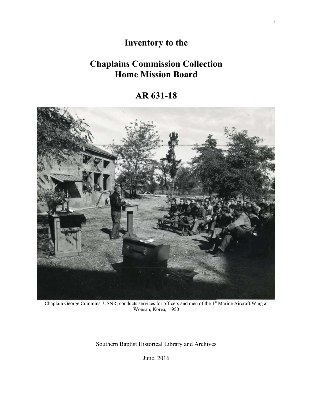 Inventory to the Chaplains Commission Collection Home