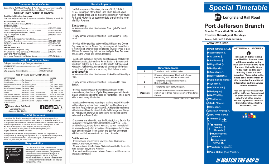 Special Timetable