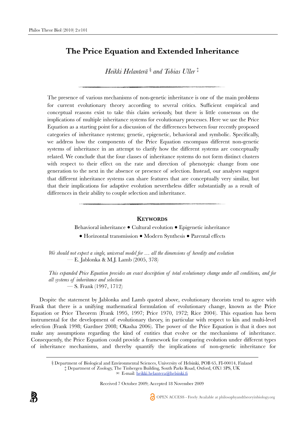 The Price Equation and Extended Inheritance