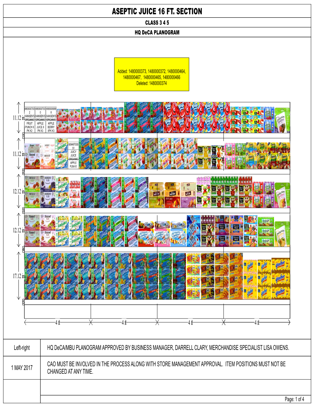 ASEPTIC JUICE 16 FT. SECTION CLASS 3 4 5 HQ Deca PLANOGRAM