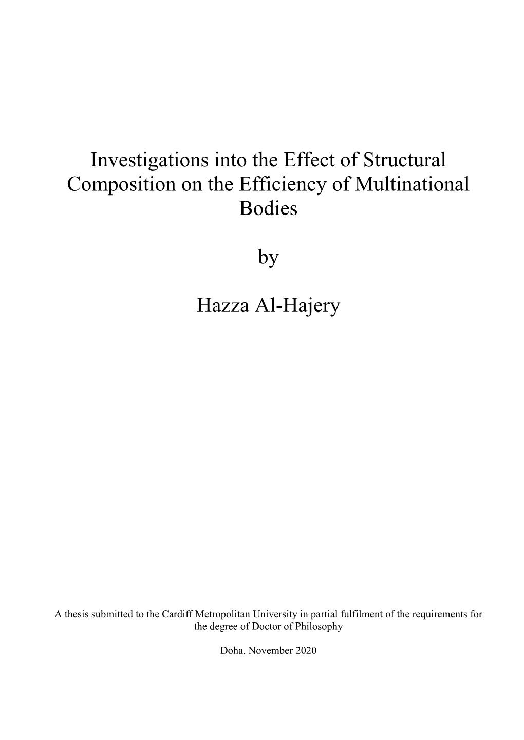 Thesis Submitted to the Cardiff Metropolitan University in Partial Fulfilment of the Requirements for the Degree of Doctor of Philosophy