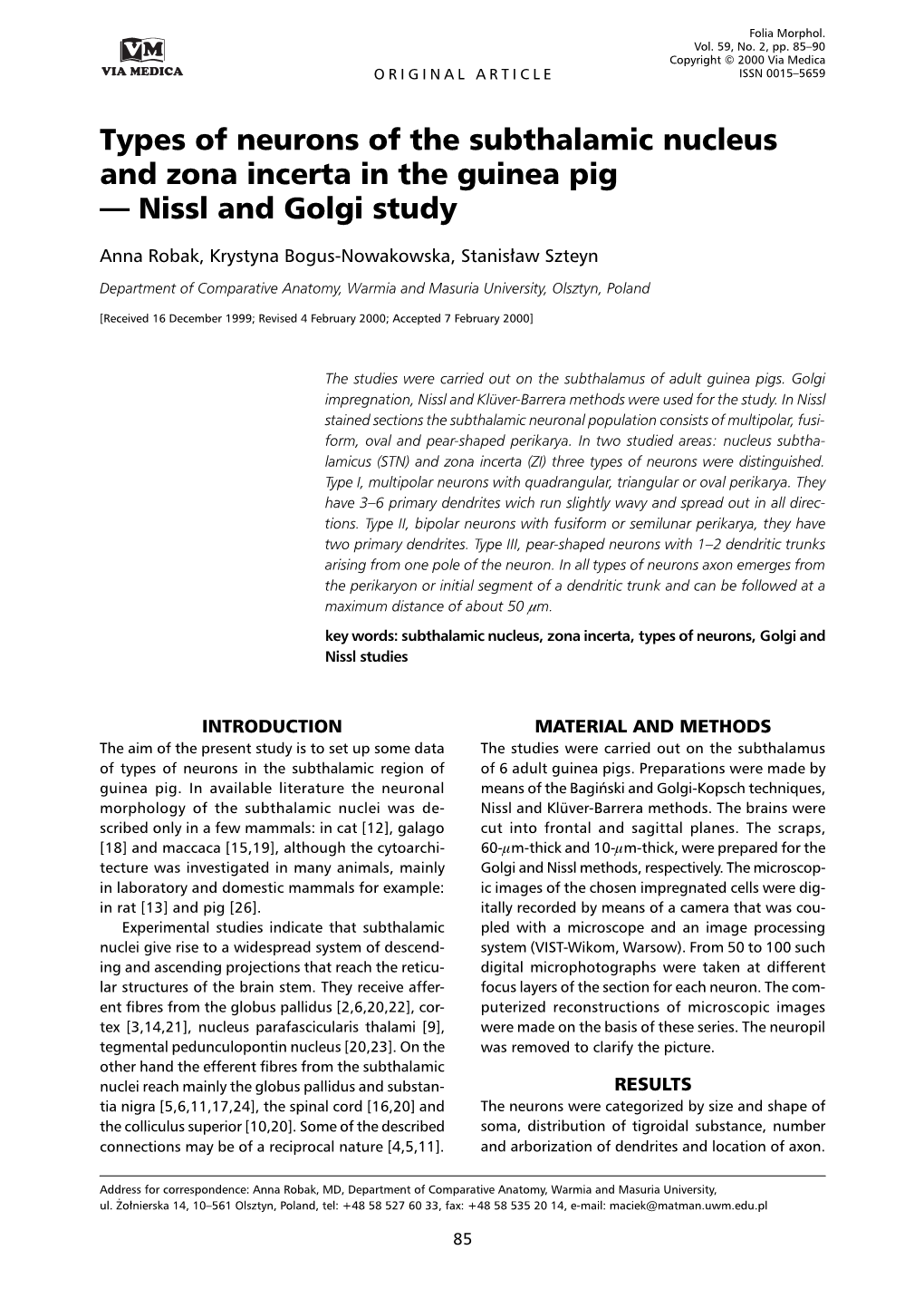 Types of Neurons of the Subthalamic Nucleus and Zona Incerta in the Guinea Pig — Nissl and Golgi Study