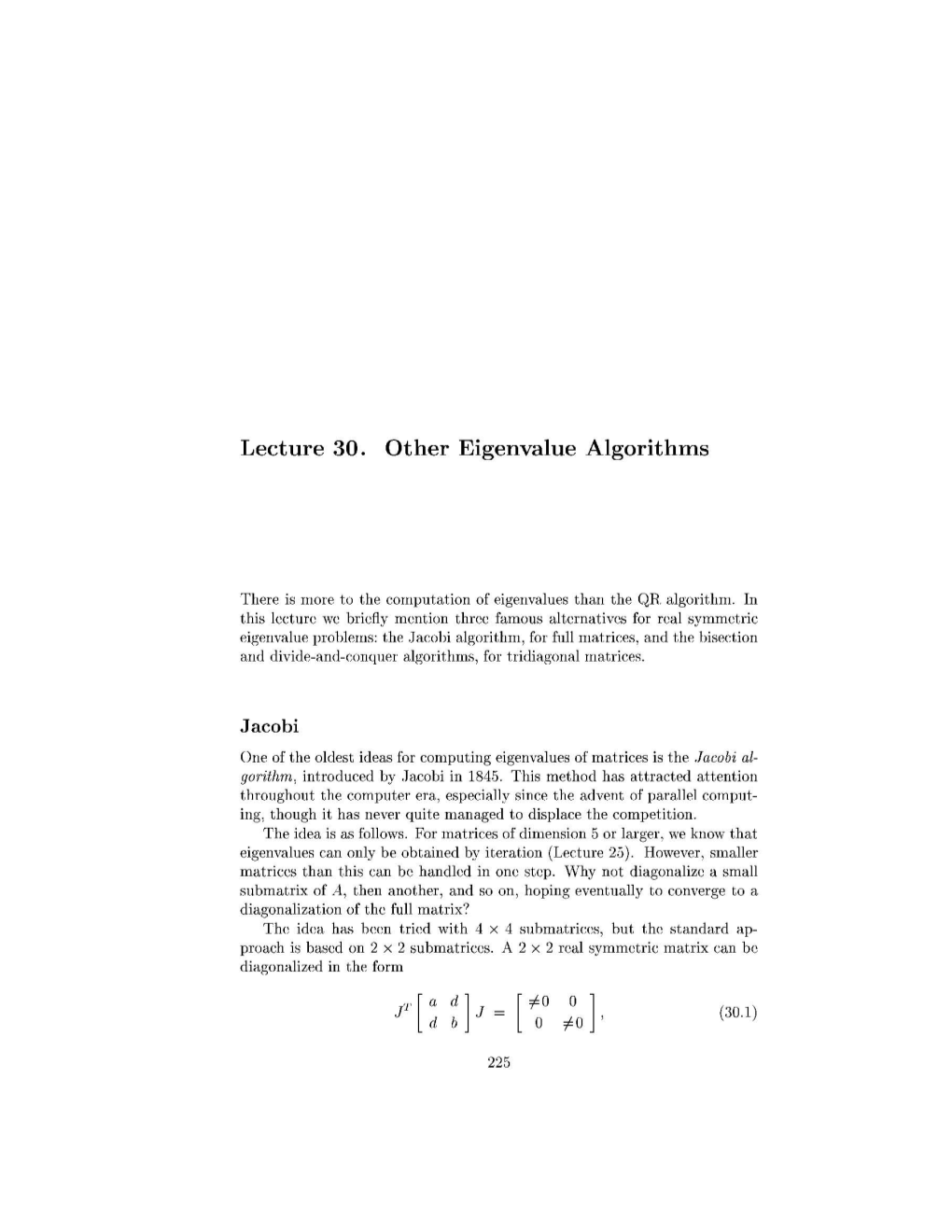 Lecture 30. Other Eigenvalue Algorithms