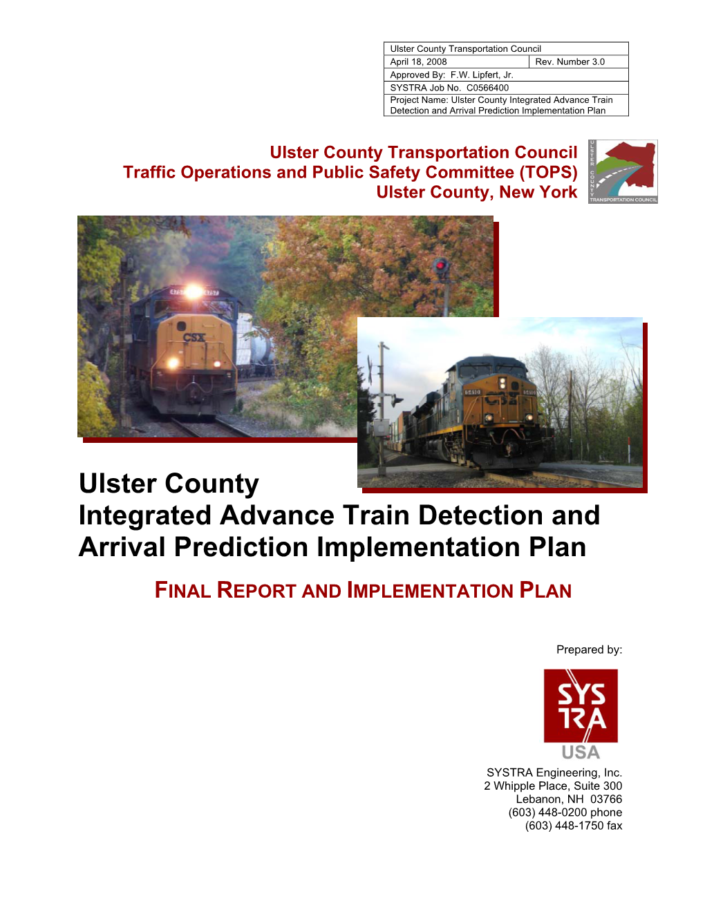 Ulster County Integrated Advance Train Detection and Arrival Prediction Implementation Plan