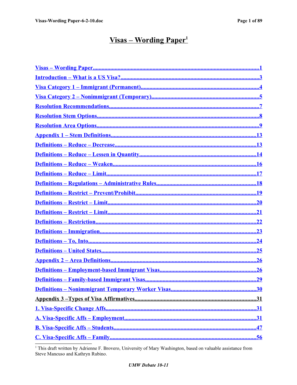 Visas-Wording Paper-6-2-10.Doc Page 1 of 89