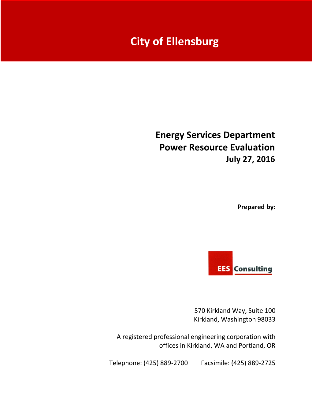 Energy Services Department Power Resource Evaluation July 27, 2016
