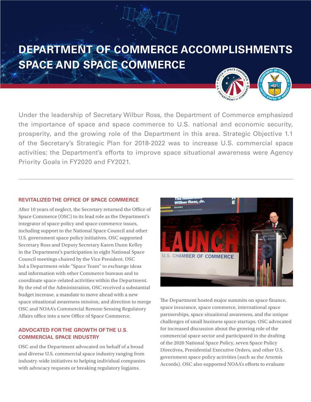 Department of Commerce Accomplishments Space and Space Commerce