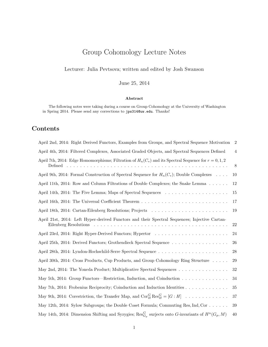 Group Cohomology Lecture Notes