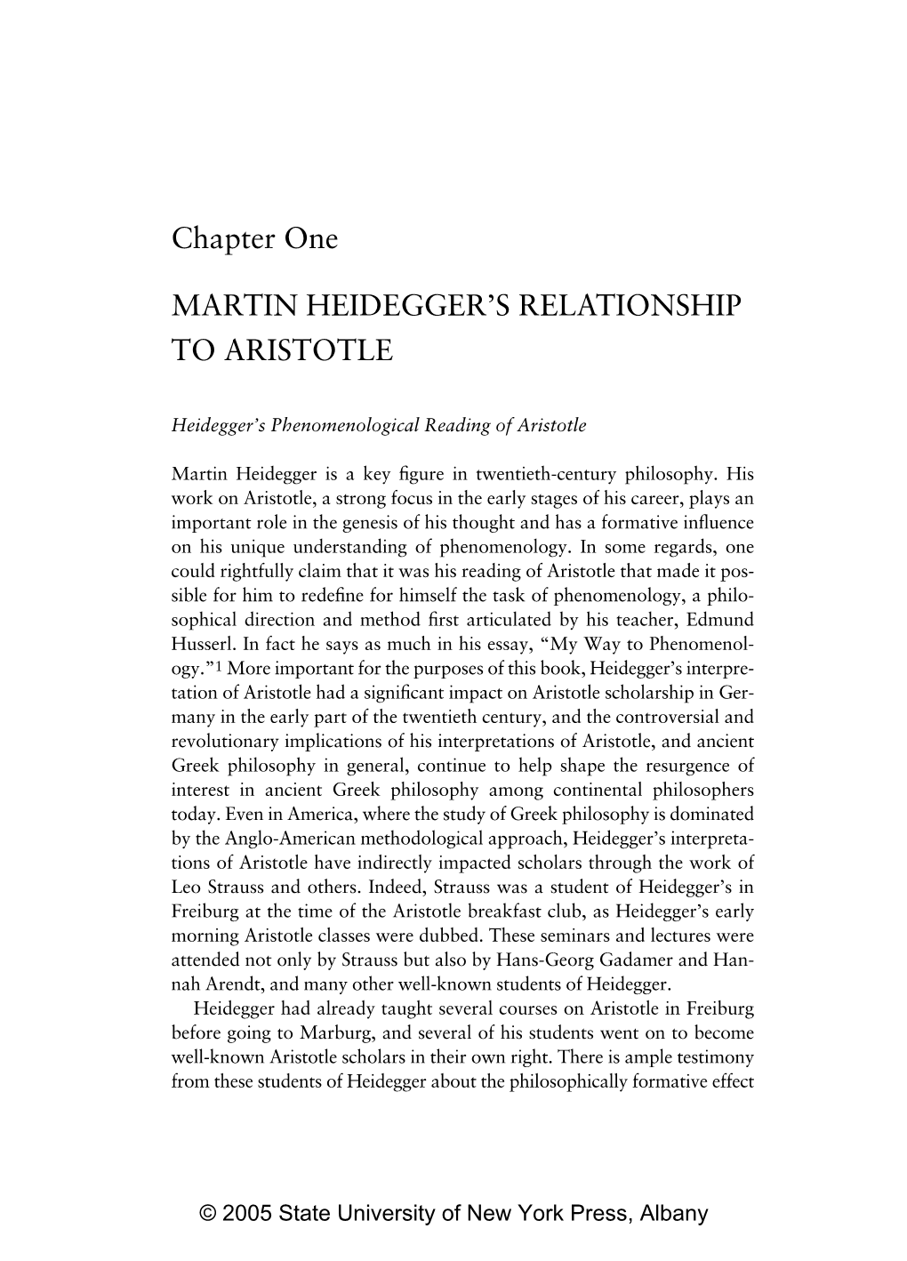 Martin Heidegger's Relationship to Aristotle