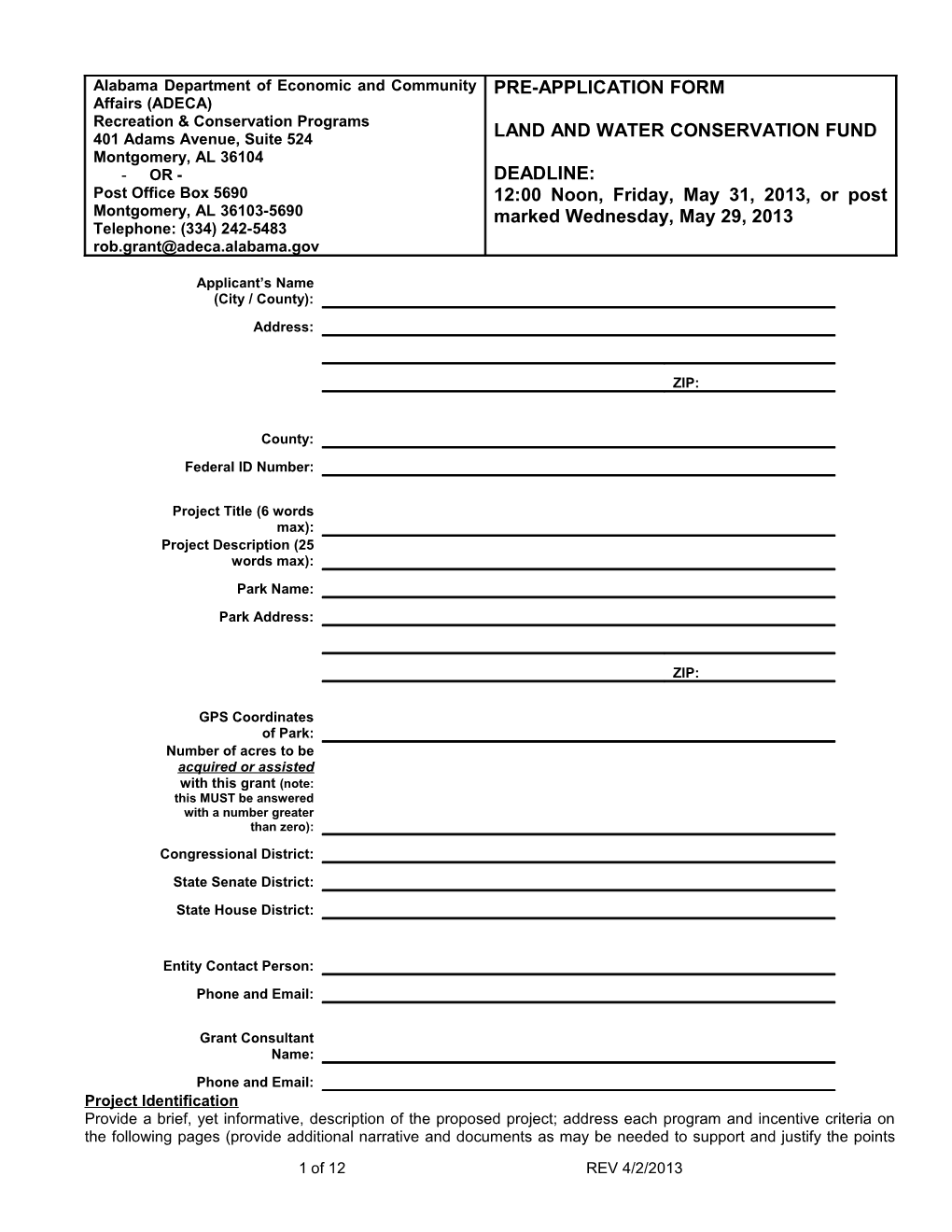 LWCF Pre-Application Form