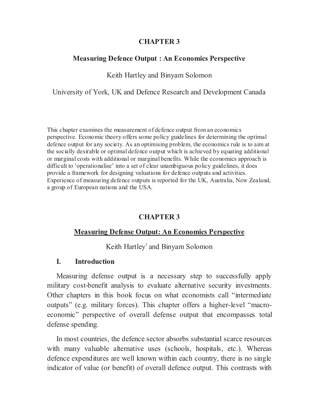 CHAPTER 3 Measuring Defence Output