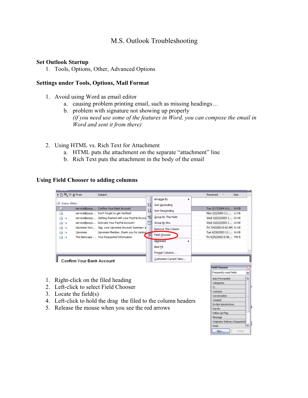 Settings Under Tools, Options, Mail Format