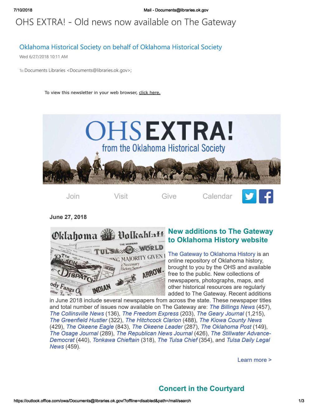 OHS EXTRA! from The, Oklahoma Historical Society