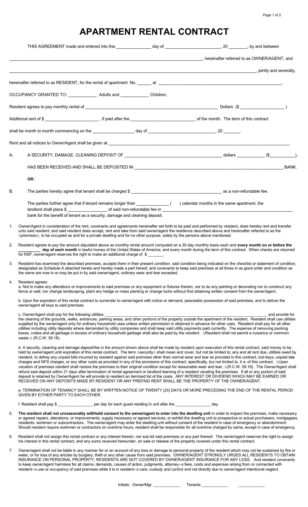 Apartment Rental Contract