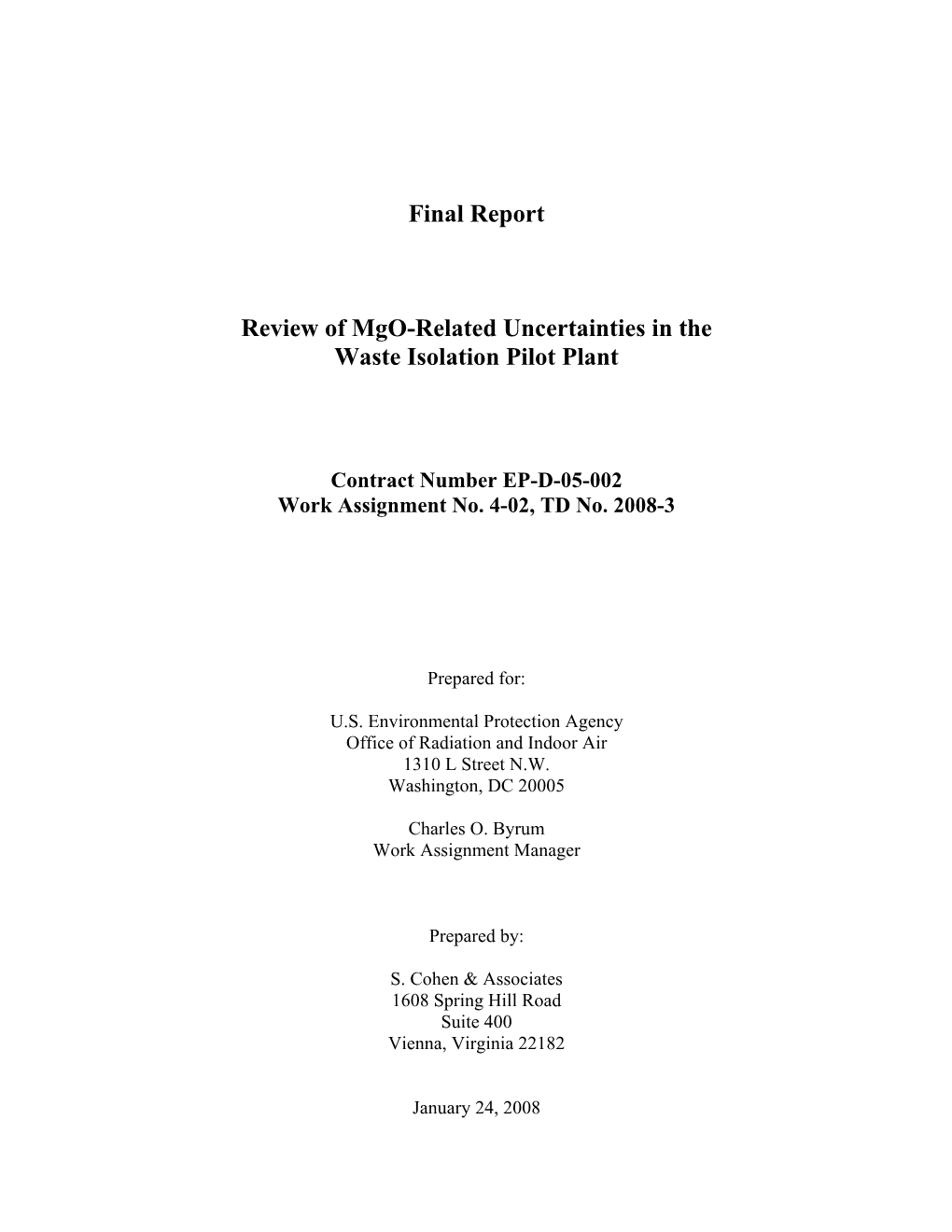 Final Report: Review of Mgo-Related Uncertainties In