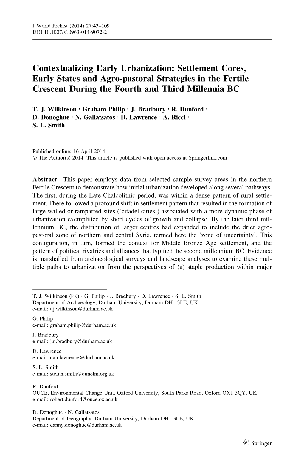 Contextualizing Early Urbanization: Settlement Cores, Early States and Agro-Pastoral Strategies in the Fertile Crescent During the Fourth and Third Millennia BC