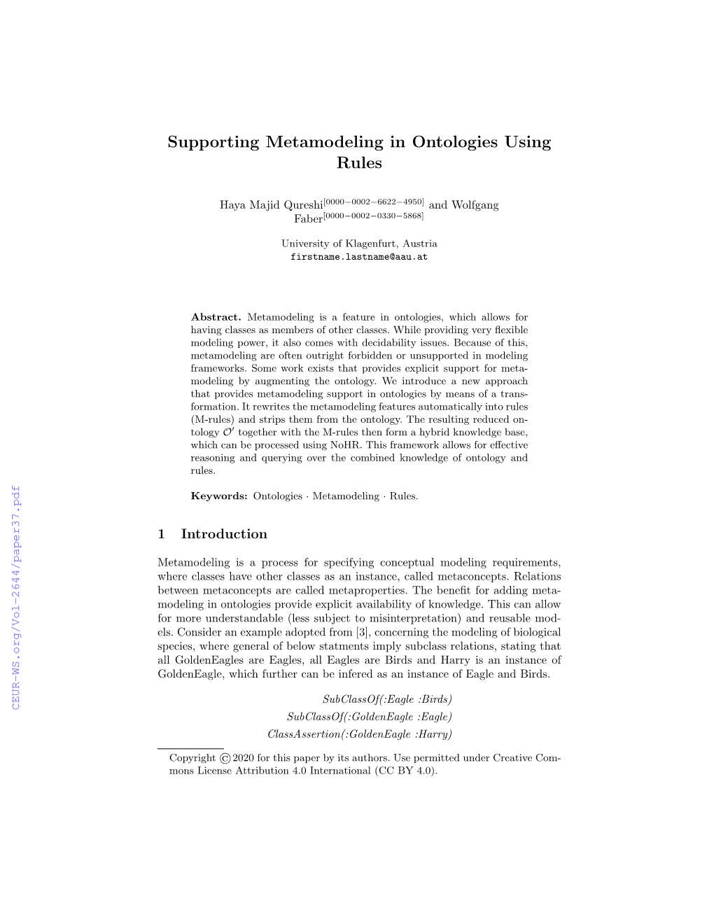 Supporting Metamodeling in Ontologies Using Rules