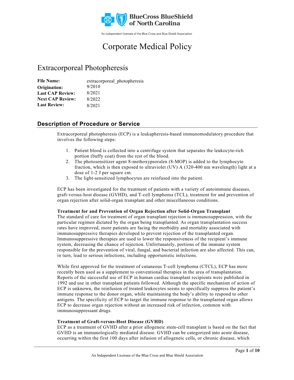 Extracorporeal Photopheresis