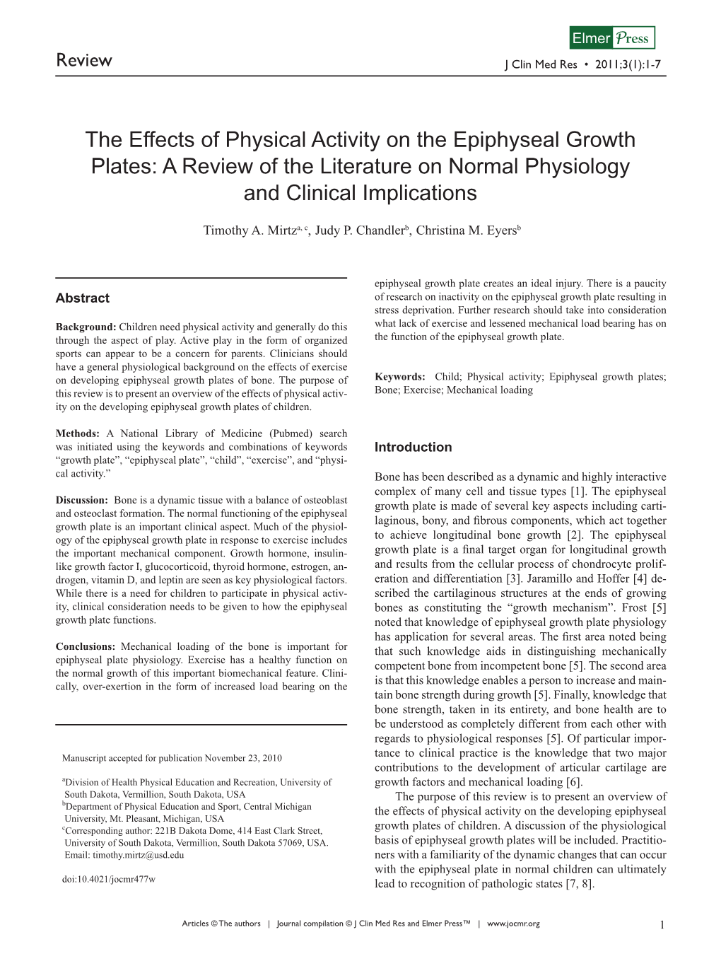 The Effects of Physical Activity on the Epiphyseal Growth Plates: a Review of the Literature on Normal Physiology and Clinical Implications