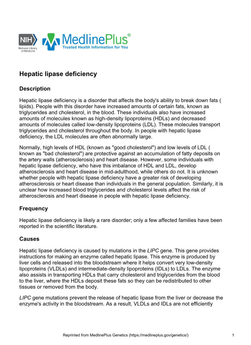 Hepatic Lipase Deficiency