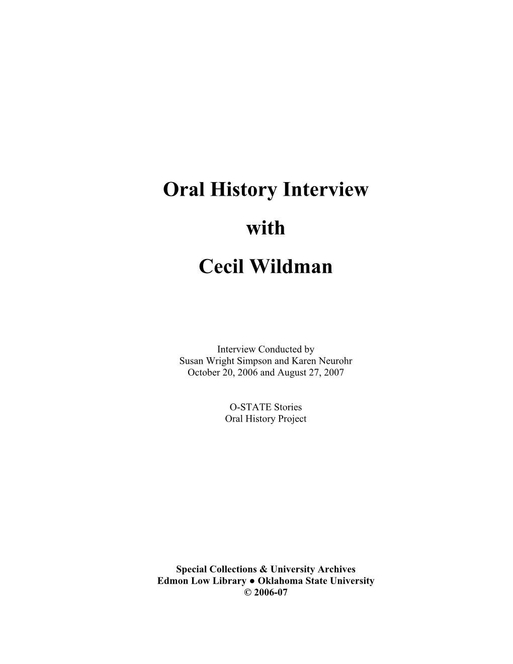 Oral History Interview with Cecil Wildman