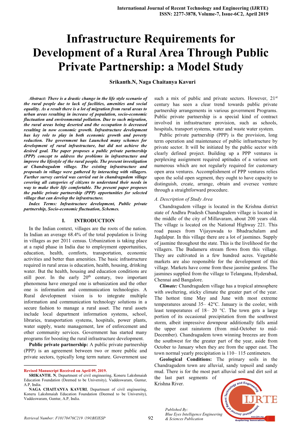 Infrastructure Requirements for Development of a Rural Area Through Public Private Partnership: a Model Study