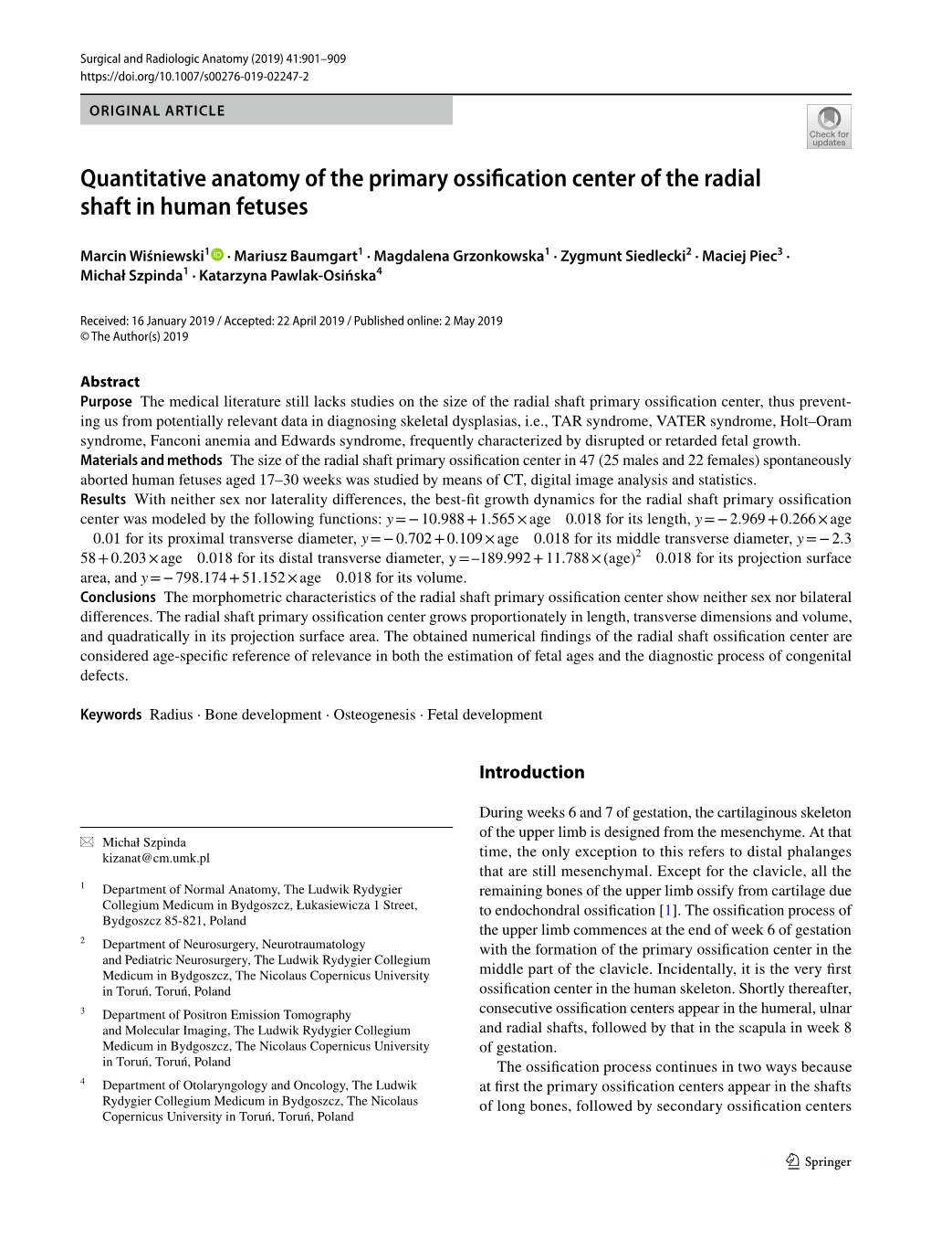 Quantitative Anatomy of the Primary Ossification Center of the Radial Shaft