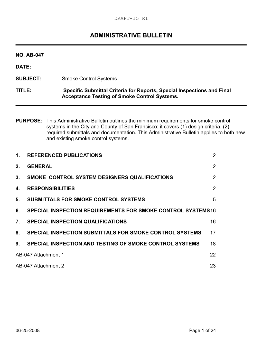 Administrative Bulletin Draft Outline