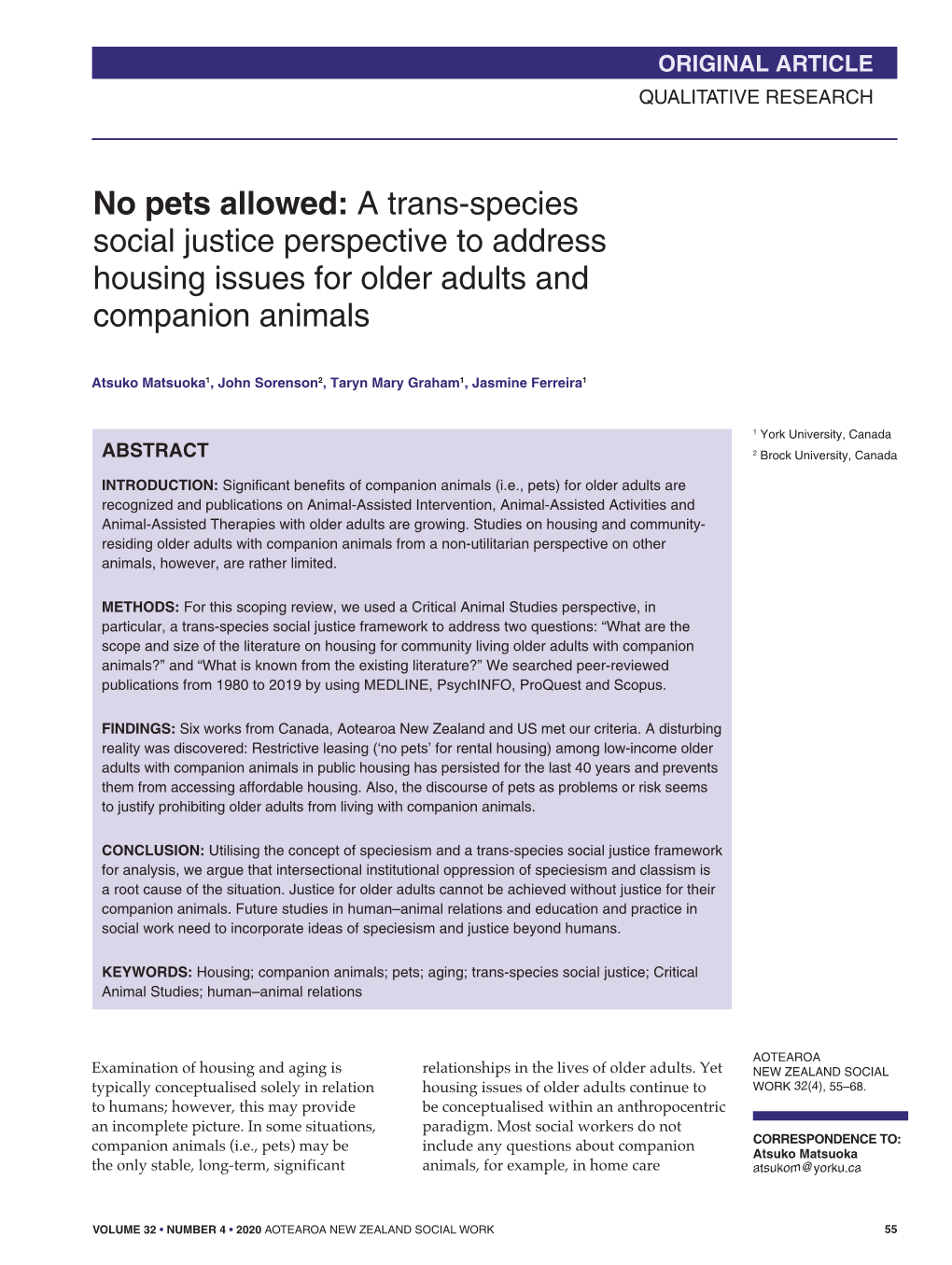 A Trans-Species Social Justice Perspective to Address Housing Issues for Older Adults and Companion Animals