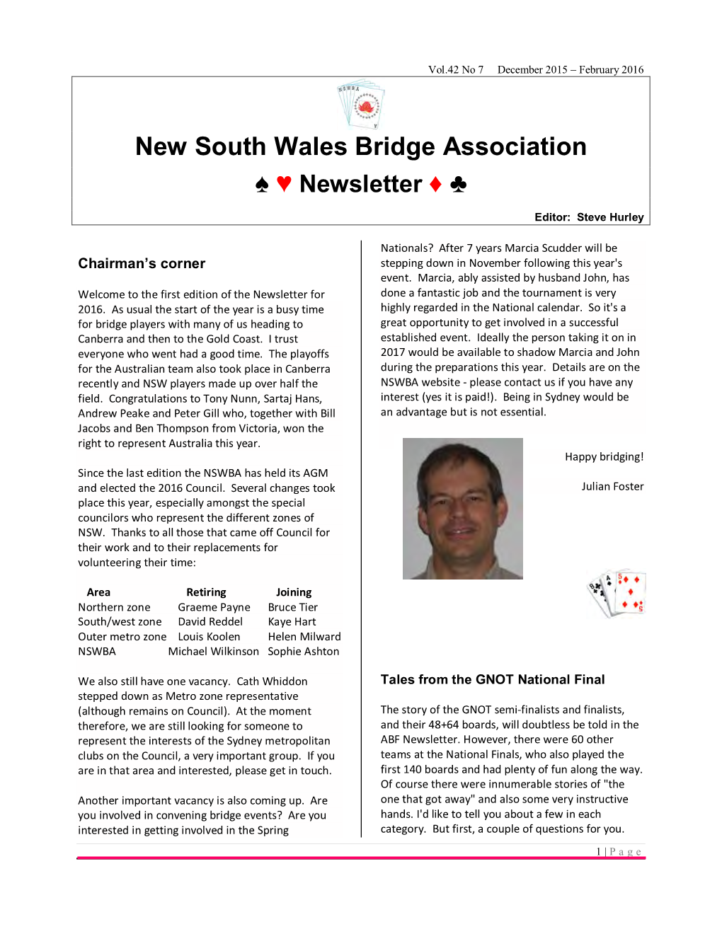 New South Wales Bridge Association ♠ ♥ Newsletter ♦ ♣