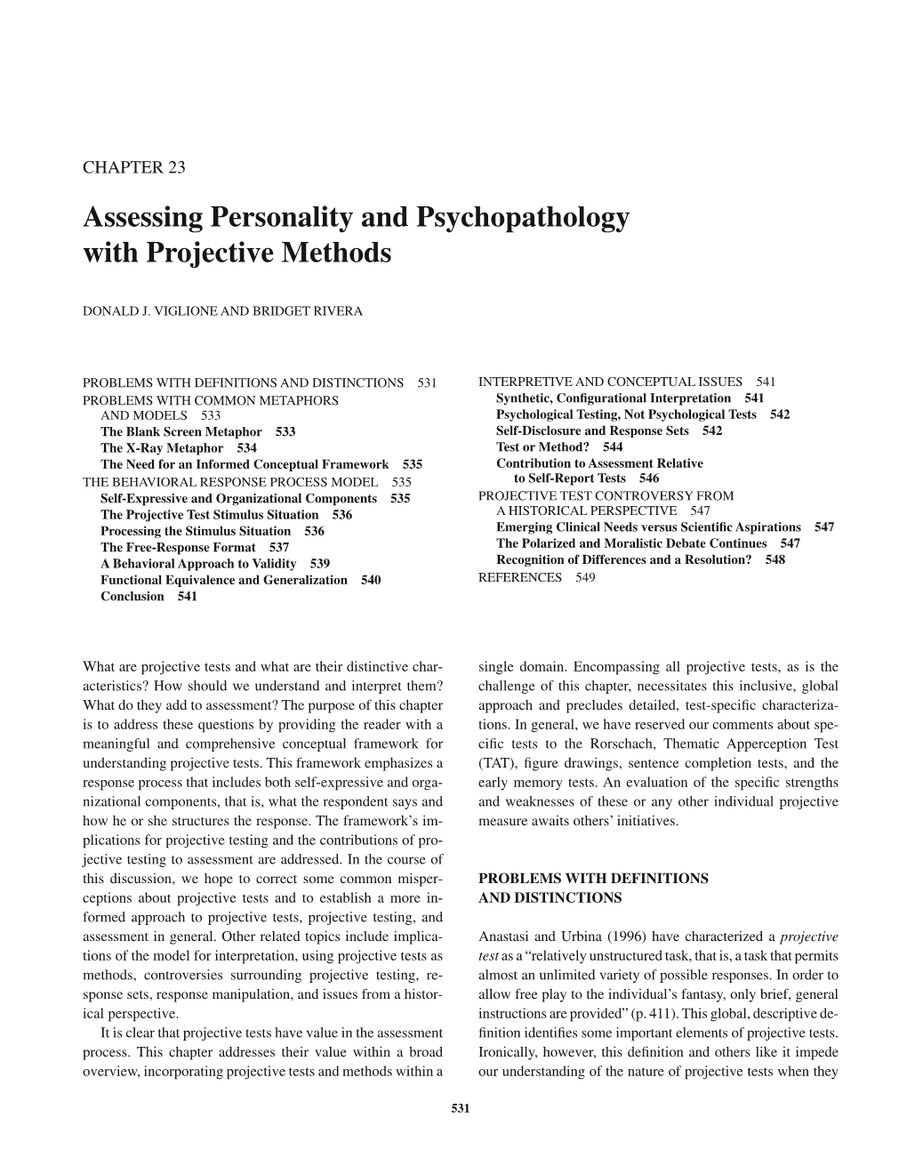 Assessing Personality and Psychopathology with Projective Methods