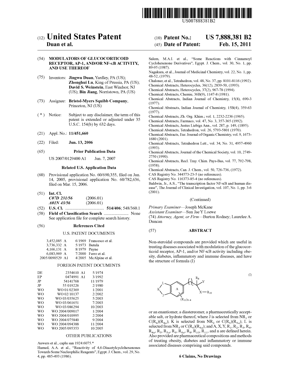 (12) United States Patent (10) Patent No.: US 7,888,381 B2 Duan Et Al