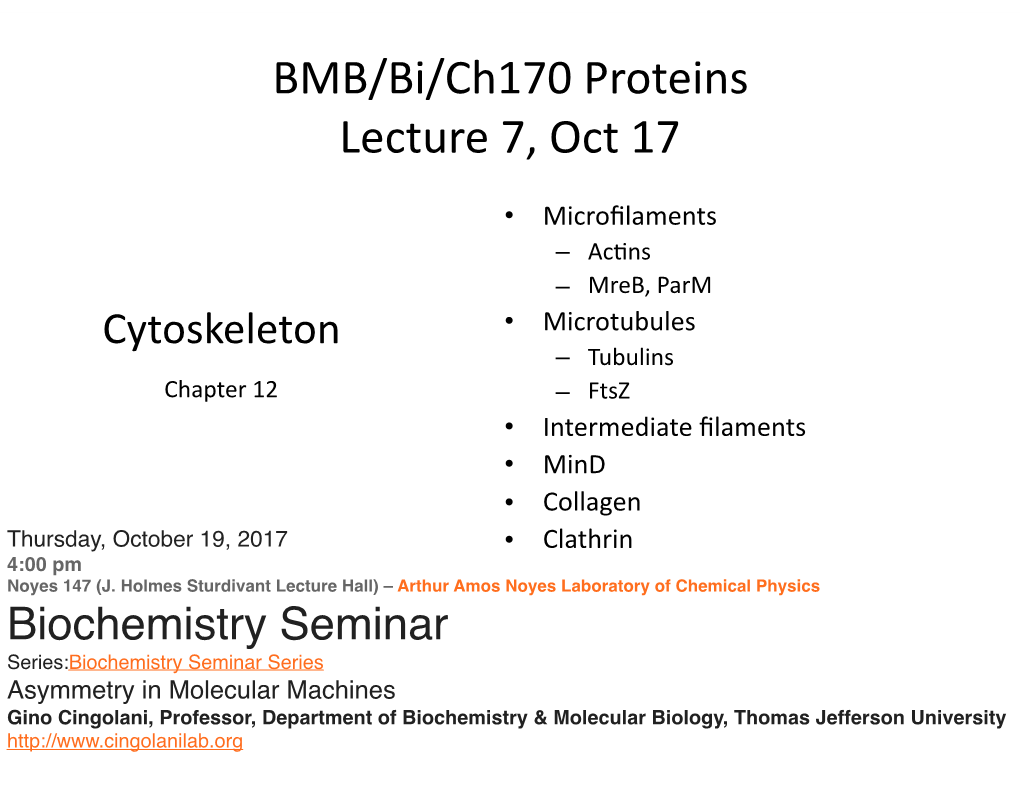 BMB/Bi/Ch170 Proteins Lecture 7, Oct 17